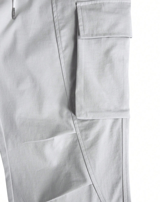Manfinity Hypemode Men'S Loose Fit Flap Pockets Drawstring Waist Cargo Pants, Going Out Plain Long Tapered Pants, for Husband, Boyfriend Gifts, Grey Cargo Pants, Manfinity Men Cargo Pants, Men'S Cargo Sweat Pants, Men Street Wear Pants, Cargo Joggers Men, Back to School