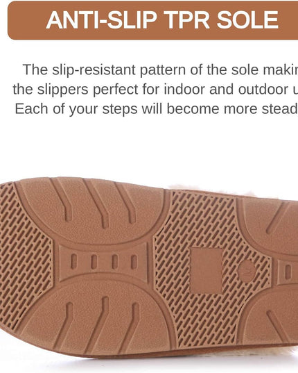 Women'S Comfy House Slippers Scuff Faux Fur House Shoes W/Indoor Outdoor Anti-Skid Rubber Sole(Camel,Small)
