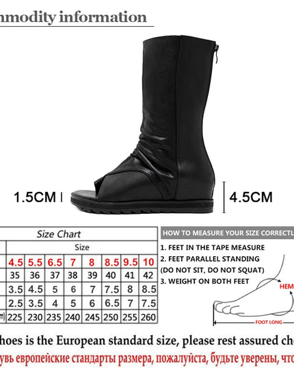 Zipper Design Black Women Shoes Wedges 2022 New Spring Autumn Open Toe Leather Mid-Calf Boots for Women Promotion Sale