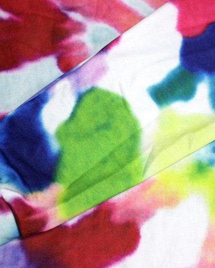 Womens Tie Dye Hoodie V Neck Long Sleeve Loose Pullover Casual Drawstring Hooded Sweatshirts Tops Red