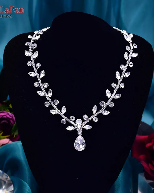 TOPQUEEN Elegant Crystal Woman Necklace Bridal Clavicle Chain Choker Wedding Party Diamante Brides Jewelry Anniversary Gift HN01