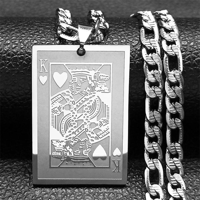 Poker King Spades Hearts K Pendant Necklace for Men Women Stainless Steel Gold Color Hip Hop Punk Necklaces Jewelry N7434S05