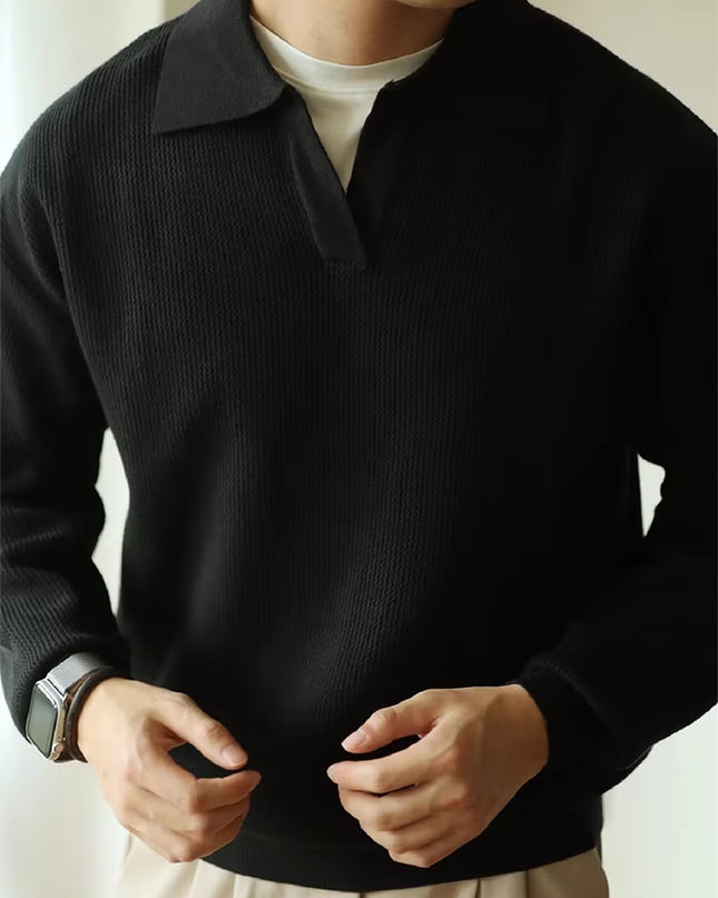 Casual Knitwear Mens Polo Shirt Knitted Long Sleeve Turn-Down Collar Sweater Men Leisure Solid Color Jumper Tops Men'S Sweaters