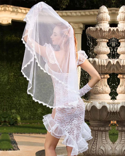 Sexy Women'S Wedding Dress Uniform Cosplay Lingerie Set Hot Erotic Transparent Lace Apparel for Sex Underwear Porno Outfit