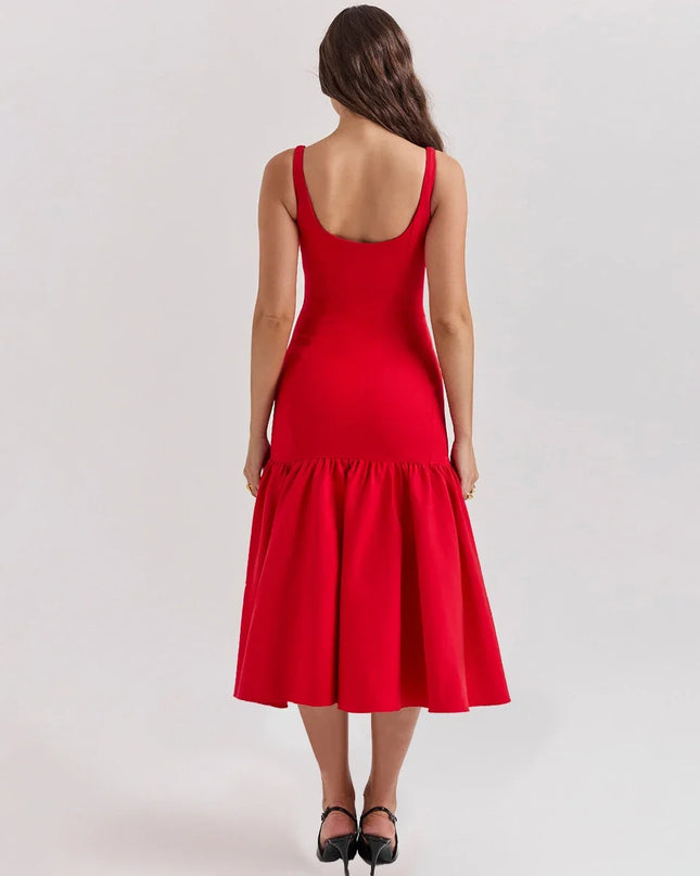 Mingmingxi Summer Midi Holiday Dress 2024 New Arrivals Red Spaghetti Strap Elegant Hem Dress Casual Birthday Party Dresses