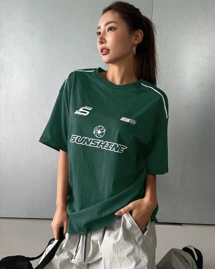 DAZY Summer Casual Loose Short Sleeve T-Shirt with Letter Print Oversized T-Shirt,Graphic Tees