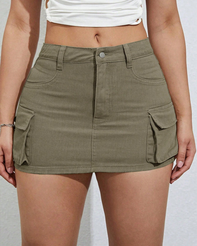 ICON Flap Pocket Side Cargo Denim Skirt