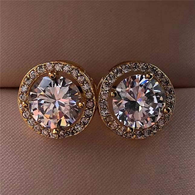 Female Luxury Crystal round Stud Earrings Vintage Silver Color Wedding Jewelry White Zircon Stone Earrings for Women