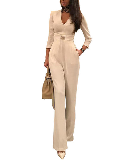 European and American New Women'S Wear Jumpsuit Ebay Quick Sell Sexy Deep V7 Split Sleeve Jumpsuit