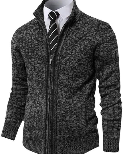 Men'S Cardigan Sweaters Full Zip up Stand Collar Slim Fit Casual Knitted Sweater with 2 Front Pockets