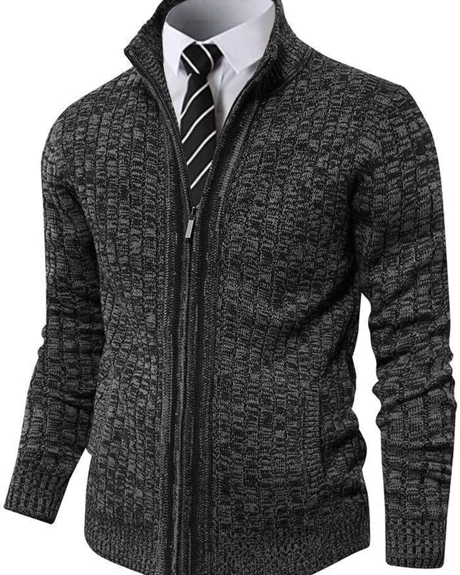 Men'S Cardigan Sweaters Full Zip up Stand Collar Slim Fit Casual Knitted Sweater with 2 Front Pockets