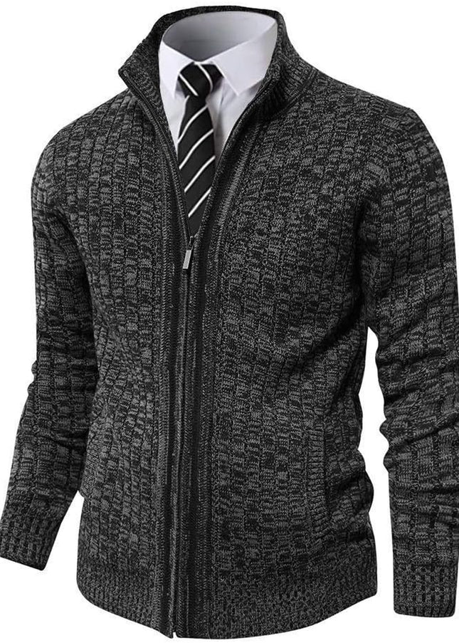 Men'S Cardigan Sweaters Full Zip up Stand Collar Slim Fit Casual Knitted Sweater with 2 Front Pockets
