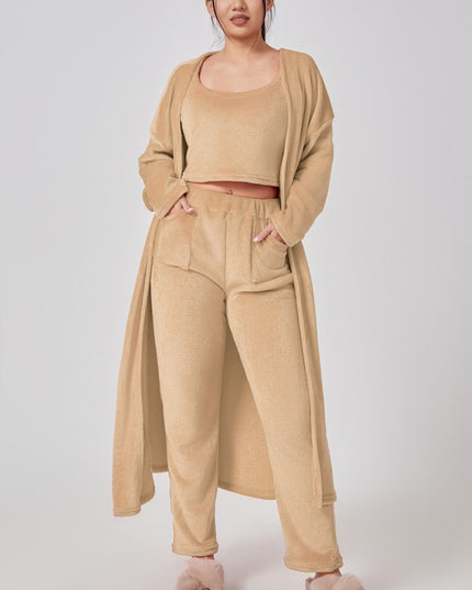 Cozy Pajama Set, 3 Piece Lounge Set, Cute Loungewear, Warm Suit Sets, Matching Set, Lounge Set, 3 Piece Pant Sets, Women Winter Dress