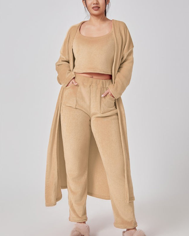 Cozy Pajama Set, 3 Piece Lounge Set, Cute Loungewear, Warm Suit Sets, Matching Set, Lounge Set, 3 Piece Pant Sets, Women Winter Dress