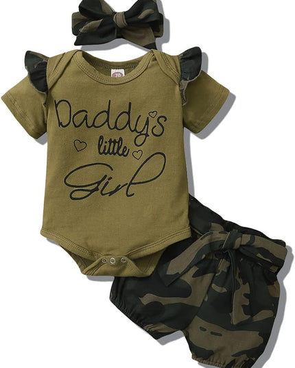 Baby Girl Clothes Newborn Outfits 3Pcs Infant Floral Short Sleeve Romper Shorts Set + Headband