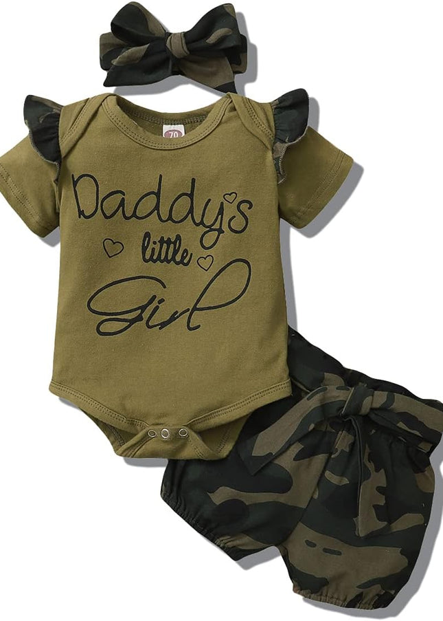 Baby Girl Clothes Newborn Outfits 3Pcs Infant Floral Short Sleeve Romper Shorts Set + Headband