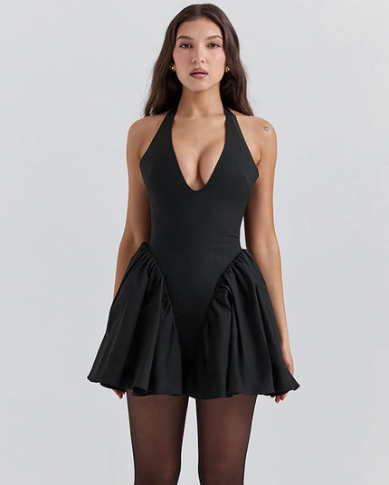 Mingmingxi Summer Halter Party Dresses 2024 Black Short Graduation Holiday Dresses Casual Flare Dress Sexy Female Clothing