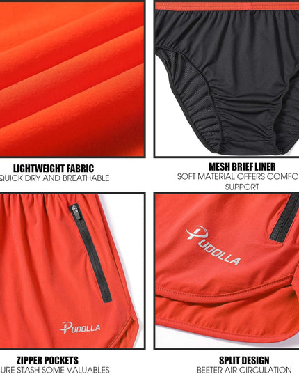 Men’S Running Shorts 3 Inch Quick Dry Gym Athletic Workout Shorts for Men with Zipper Pockets
