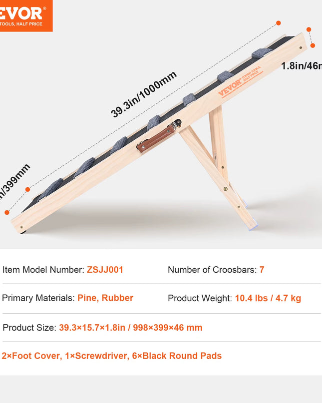 Dog Ramp Folding Ladder Anti-Slip High Adjustable Wooden Pet Ramp Removable for Small Old Dog Climbing Stairs Sofa Car