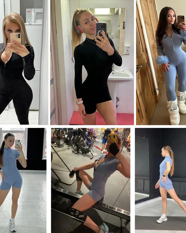 Summer Zipper Workout Jumpsuit Sports Overalls Women Gym Clothing Running Fitness Suits Gym Tracksuit Short Sportswear Yoga Set