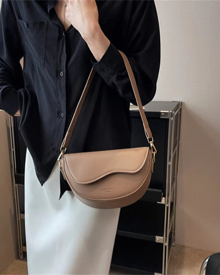 2023 New Pu Leather Women'S Crossbody Bags with Stylish Red Wide Shoulder Strap Fashionable Shoulder Solid Color Underarm Bags