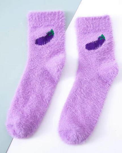 2 Pairs Cute Cow Spots Print Socks, Thickened & Warm Coral Fleece Socks, Women'S Stockings & Hosiery