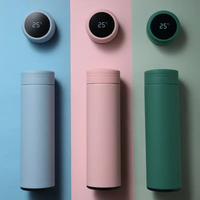 500ml Stainless Steel Vacuum Thermal Water Bottle with Digital Temperature Display - Leakproof Frosted Thermos for Coffee and Milk