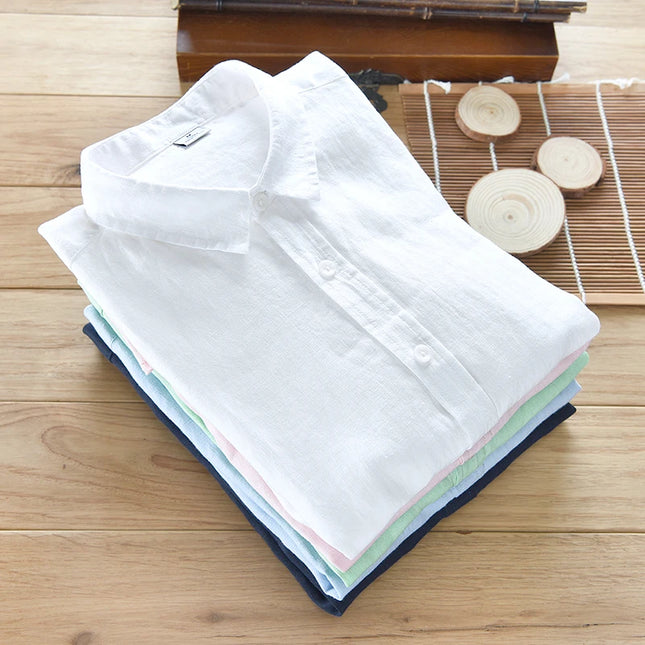 New Designer Italy Style 100% Linen Long-Sleeved Shirt Men Brand Casual 5 Colors Solid White Shirts for Men Top Camisa Chemise