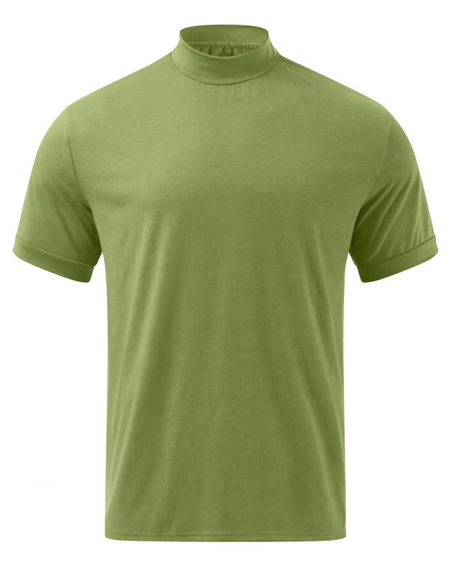 Men T-Shirt Solid Color High Neck Men Top Sweat Absorption Dress-Up Fitness Top Summer Short Sleeve Male Shirt Top for Men