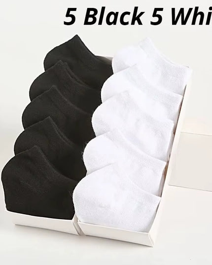 10 Pairs Men'S Polyester Boat Socks New Style Black White Grey Business Men Stockings Soft Breathable Summer for Male
