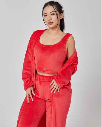 Cozy Pajama Set, 3 Piece Lounge Set, Cute Loungewear, Warm Suit Sets, Matching Set, Lounge Set, 3 Piece Pant Sets, Women Winter Dress