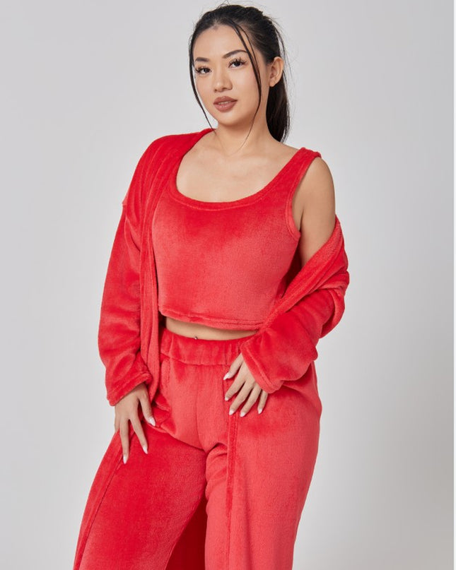 Cozy Pajama Set, 3 Piece Lounge Set, Cute Loungewear, Warm Suit Sets, Matching Set, Lounge Set, 3 Piece Pant Sets, Women Winter Dress