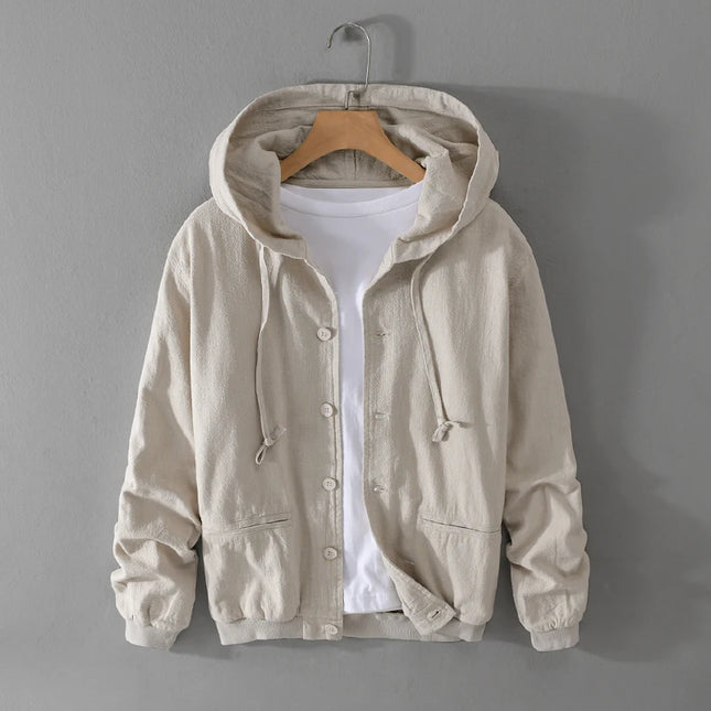 New Designer Italy Quality Linen Hooded Jacket for Men Casual Trend Spring Autumn Outerwear Blazer Top Clothes Chaquetas Jaqueta