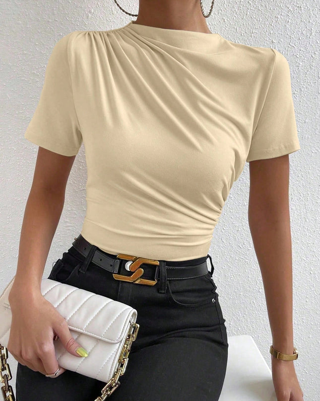 Rosydaze Ruched Mock Neck Tee