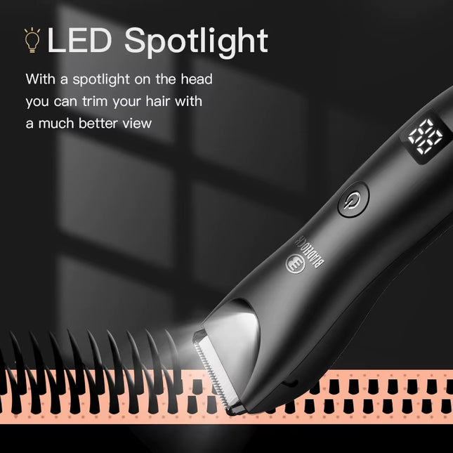Men's Professional Groin Hair Trimmer and Body Grooming Clipper - Rechargeable Ceramic Shaver and Bikini Epilator