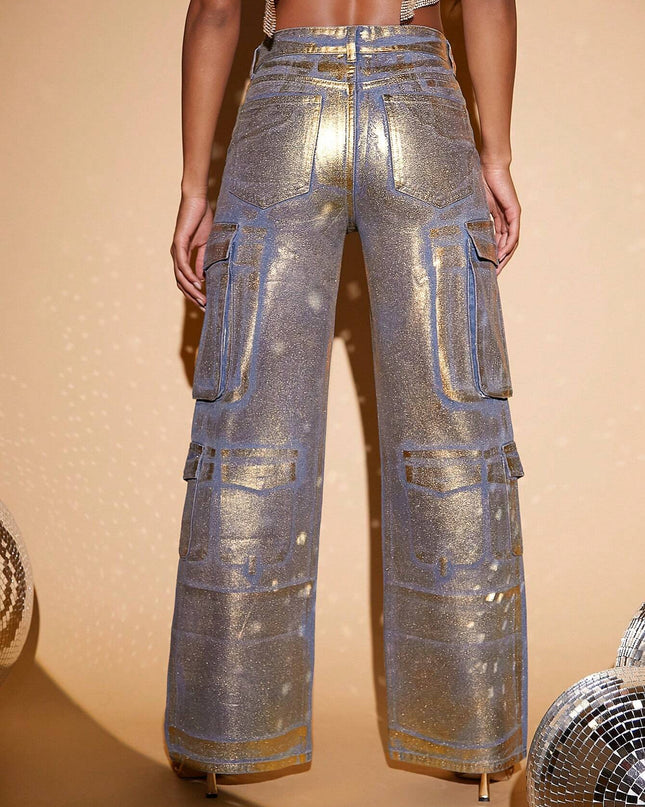 Flap Pocket Wide Leg Jeans