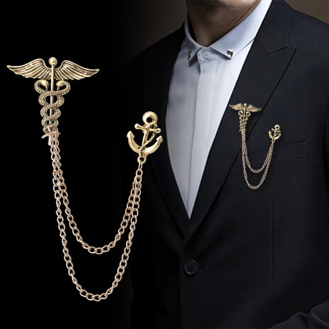New Retro Snake Animal Brooch Angel Wings Tassel Chain Lapel Pins Suit Collar Pin Badge Shirt Brooches for Men Accessories