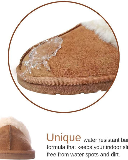 Women'S Comfy House Slippers Scuff Faux Fur House Shoes W/Indoor Outdoor Anti-Skid Rubber Sole(Camel,Small)