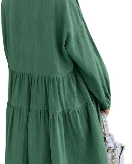 Cute Shift Tunic Dress for Women Ruffle Swing Babydoll Mini Long Sleevee Dress with Pockets
