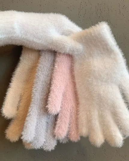 Fashion Winter Mink Velvet Five Finger Gloves Plush Warm Cold-Proof Gloves Women Outdoors Cycling Solid Color Wistiti Mittens
