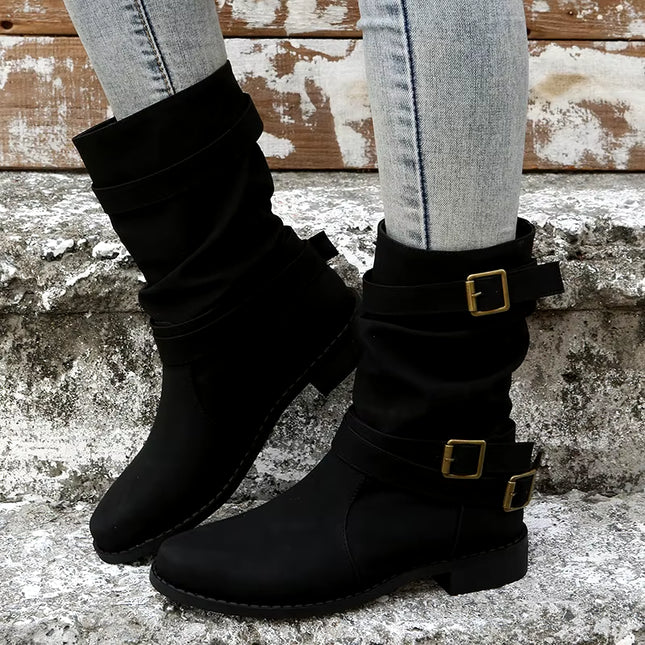 Women'S Boots plus Sizes 41 42 43 Suede Platform Knee High Boots Slim Winter plus Velvet Stretch Boots round Toe Shoe Woman Buty