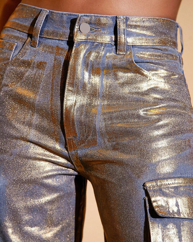 Flap Pocket Wide Leg Jeans