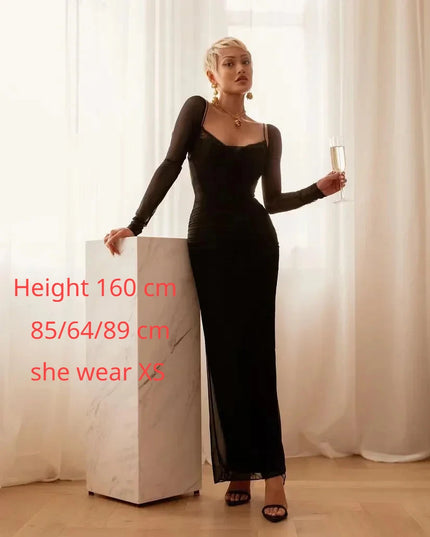 Mingmingxi Winter Black Formal Occasion Dresses Elegant and Beautiful Long Sleeve Bodycon Party Evening Dresses Long Vestidos