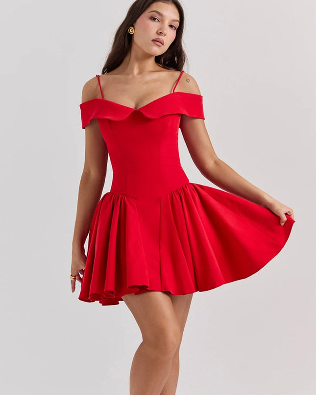 Summer Elegant Dresses for Women Red off the Shoulder Bodycon Party Dresses Mini Casual a Line Fluffy Dress for Holiday