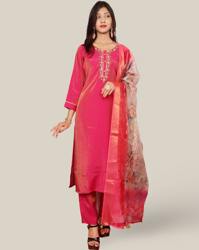 Women's Straight Kurta-Pant, and Dupatta Set-0