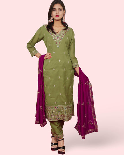 Woman Straight Suit Set with Pant-Dupatta-0
