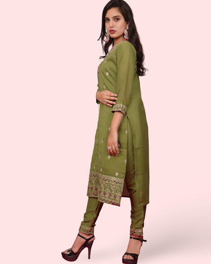 Woman Straight Suit Set with Pant-Dupatta-1