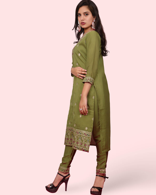 Woman Straight Suit Set with Pant-Dupatta-1
