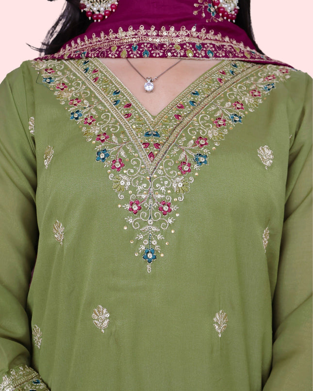 Woman Straight Suit Set with Pant-Dupatta-3