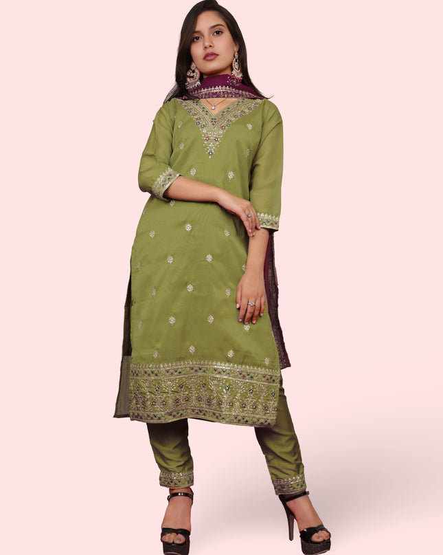 Woman Straight Suit Set with Pant-Dupatta-4